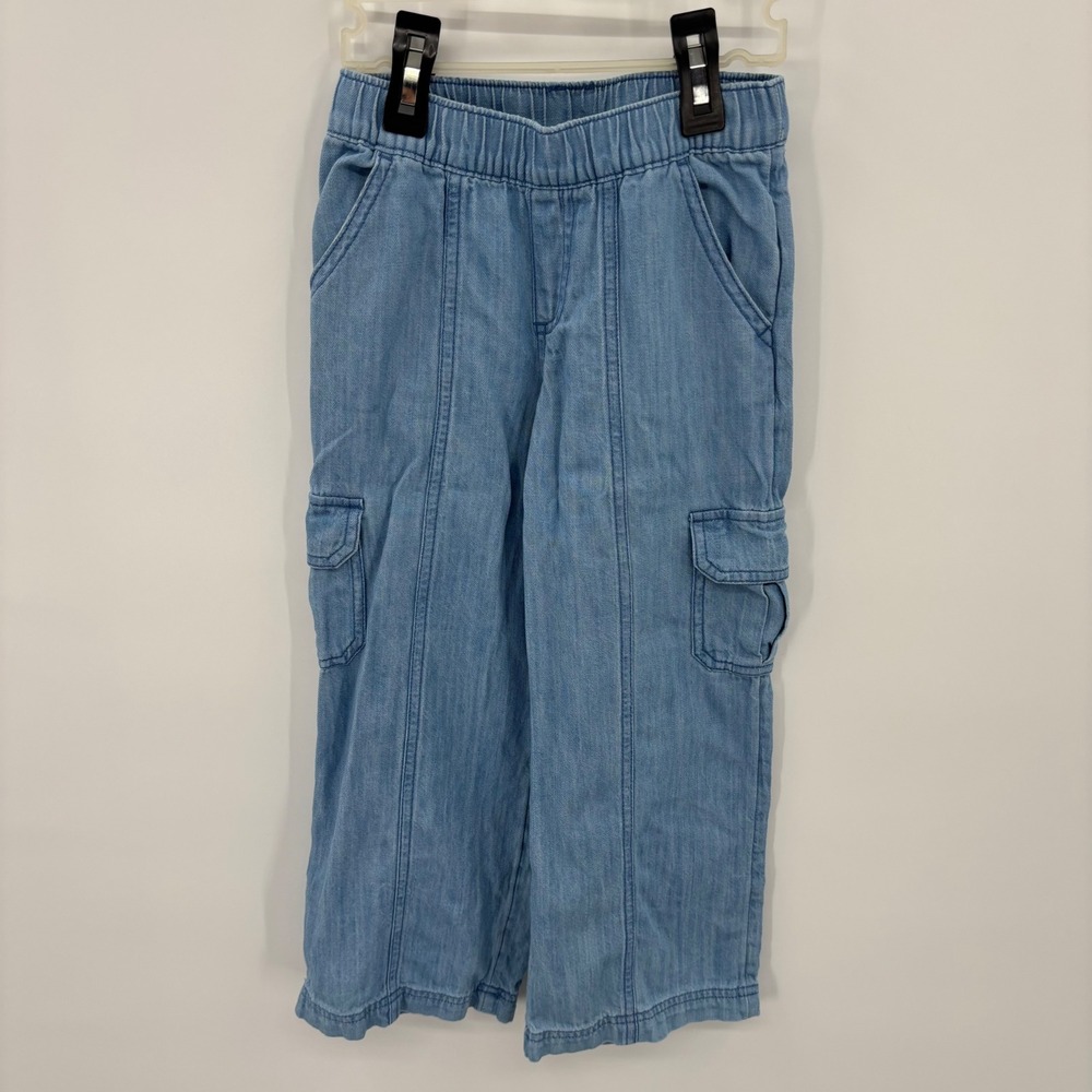 Cat & Jack Cargo Pants Kids XS 4/5 Blue Light Wash Chambray Elastic Waist Cotton